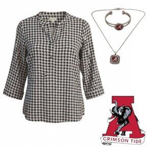 Wonderly Houndstooth Top & Alabama Necklace & Bracelet Medium